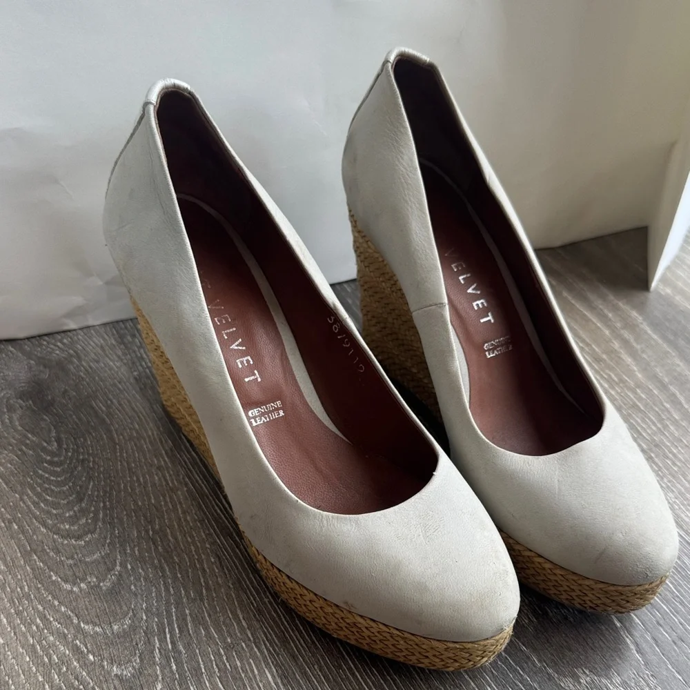 Velvet Cream Wedge Shoes for Women AS0229